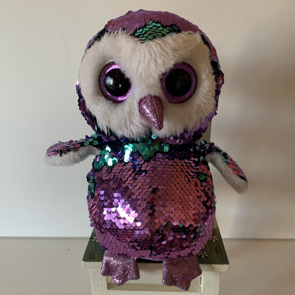 Ty  Beanie Boos Flippables  Purple/Teal  Owl “Moonlight” 9”